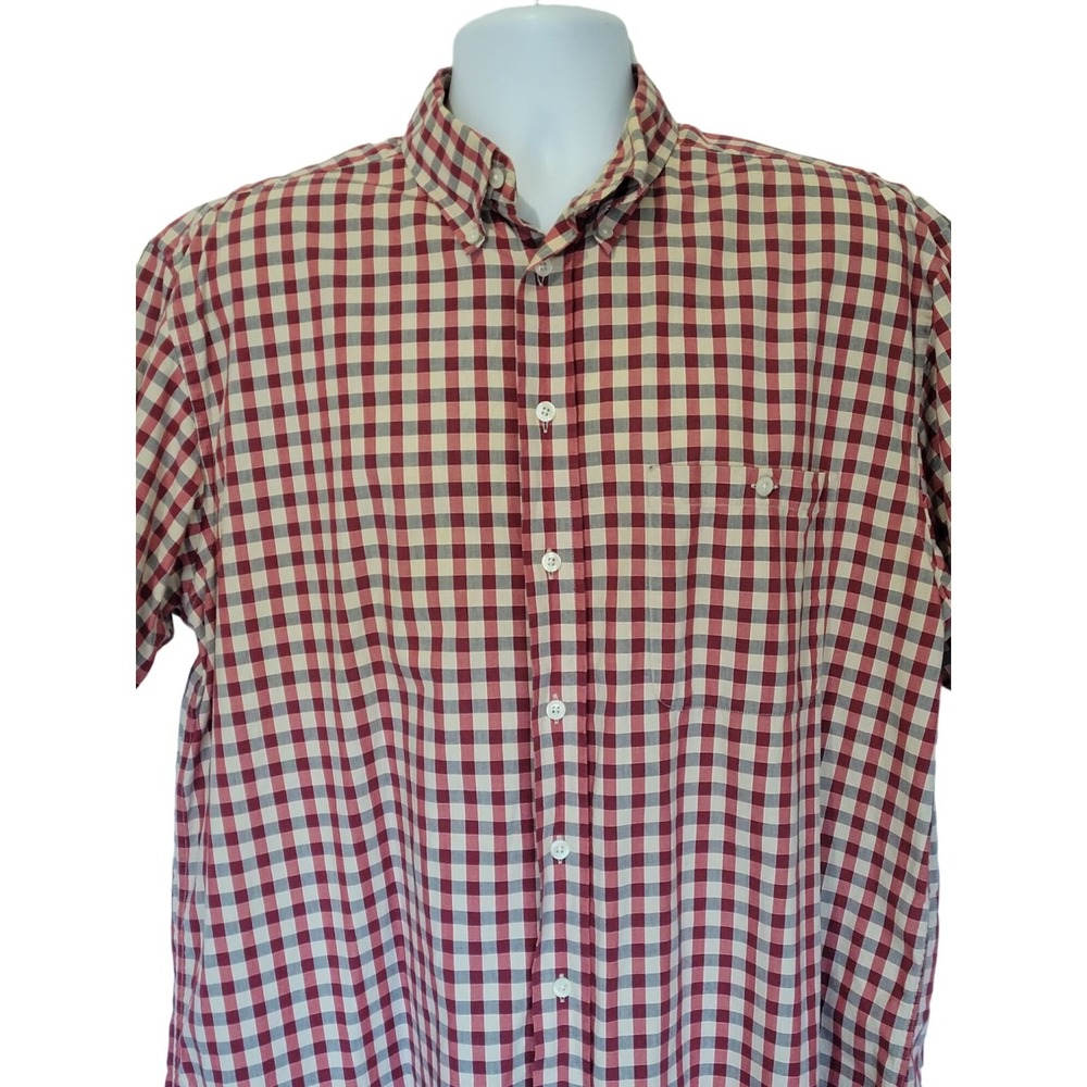 Roundtree & Yorke Collection Mens Red & White Plaid Short Sleeve Button-Down Shi